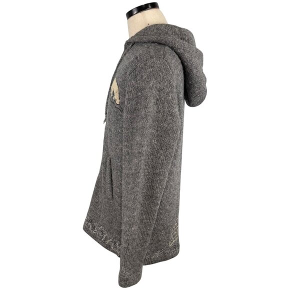 Caldwell 60's Hand Fashioned Gray Wool Hooded Zip-Up Cardigan With Polar Bear L - Picture 2 of 14